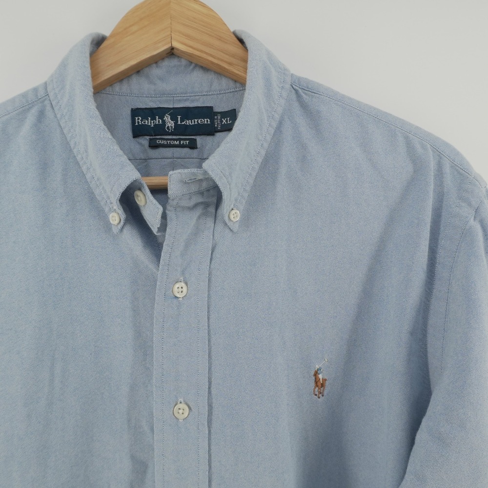 Ralph Lauren Button Down Shirt Mens XL Light Blue Custom Fit Oxford Cotton Long